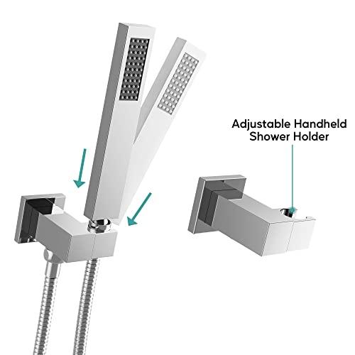 Rainfall Shower System High Pressure 8 inch Shower Head Hand Held Shower Head Bathroom Luxury Rain Mixer Shower Complete Combo Set Wall Mounted, Chrome (Valve Included) Buylikepro