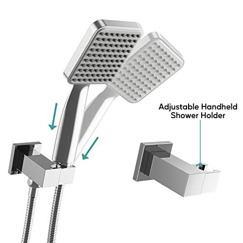 Rainfall Shower System High Pressure 8 inch Shower Head Hand Held Shower Head Bathroom Luxury Rain Mixer Shower Complete Combo Set Wall Mounted, Chrome (Valve Included) Buylikepro