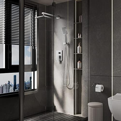 Rainfall Shower System High Pressure 8 inch Shower Head Hand Held Shower Head Bathroom Luxury Rain Mixer Shower Complete Combo Set Wall Mounted, Chrome (Valve Included) Buylikepro