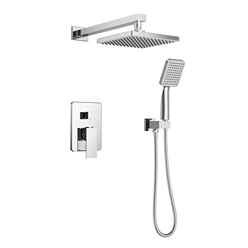 Rainfall Shower System High Pressure 8 inch Shower Head Hand Held Shower Head Bathroom Luxury Rain Mixer Shower Complete Combo Set Wall Mounted, Chrome (Valve Included) Buylikepro