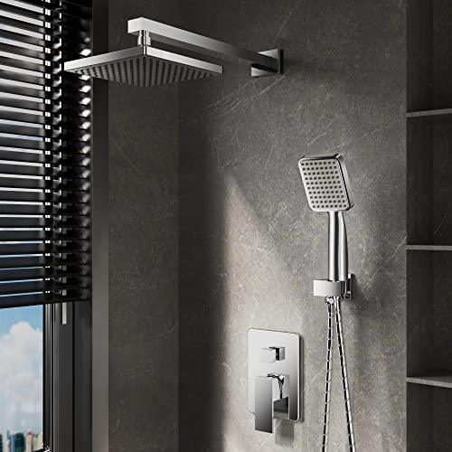 Rainfall Shower System High Pressure 8 inch Shower Head Hand Held Shower Head Bathroom Luxury Rain Mixer Shower Complete Combo Set Wall Mounted, Chrome (Valve Included) Buylikepro