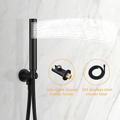 Rainfall Shower System Matte Black with High Pressure 10 inch Shower Head Hand Held Shower Head Bathroom Luxury Rain Mixer Shower Complete Combo Set Wall Mounted Buylikepro