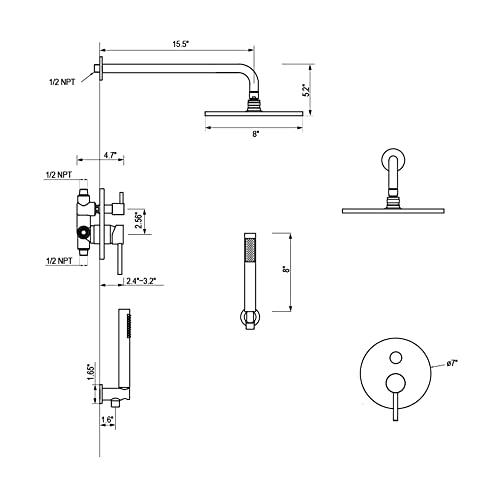 Rainfall Shower System Matte Black with High Pressure 10 inch Shower Head Hand Held Shower Head Bathroom Luxury Rain Mixer Shower Complete Combo Set Wall Mounted Buylikepro