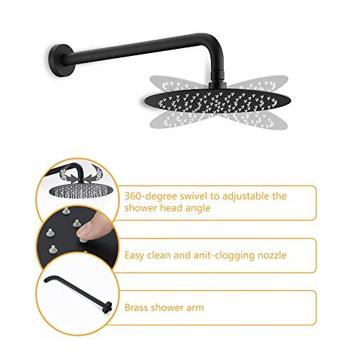 Rainfall Shower System Matte Black with High Pressure 10 inch Shower Head Hand Held Shower Head Bathroom Luxury Rain Mixer Shower Complete Combo Set Wall Mounted Buylikepro