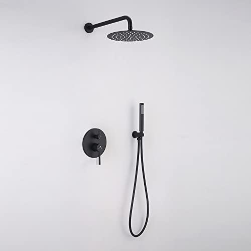Rainfall Shower System Matte Black with High Pressure 10 inch Shower Head Hand Held Shower Head Bathroom Luxury Rain Mixer Shower Complete Combo Set Wall Mounted Buylikepro