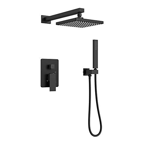 Rainfall Shower System Matte Black with High Pressure 8 inch Shower Head Hand Held Shower Head Bathroom Luxury Rain Mixer Shower Complete Combo Set Wall Mounted (Valve Included) Buylikepro