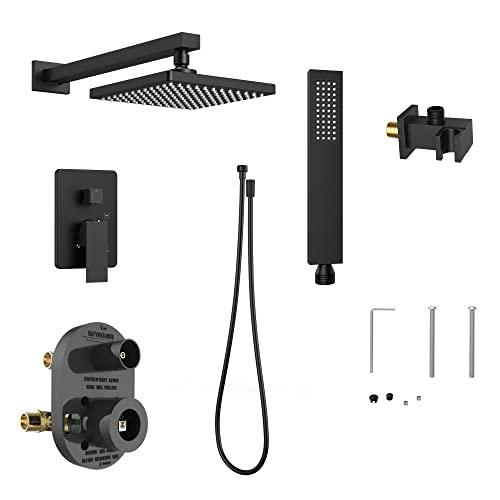 Rainfall Shower System Matte Black with High Pressure 8 inch Shower Head Hand Held Shower Head Bathroom Luxury Rain Mixer Shower Complete Combo Set Wall Mounted (Valve Included) Buylikepro