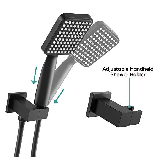 Rainfall Shower System Matte Black with High Pressure 8 inch Shower Head Hand Held Shower Head Bathroom Luxury Rain Mixer Shower Complete Combo Set Wall Mounted (Valve Included) Buylikepro
