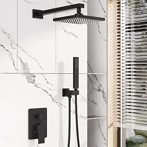 Rainfall Shower System Matte Black with High Pressure 8 inch Shower Head Hand Held Shower Head Bathroom Luxury Rain Mixer Shower Complete Combo Set Wall Mounted (Valve Included) Buylikepro