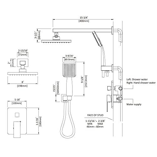 Rainfall Shower System Matte Black with High Pressure 8 inch Shower Head Hand Held Shower Head Bathroom Luxury Rain Mixer Shower Complete Combo Set Wall Mounted (Valve Included) Buylikepro