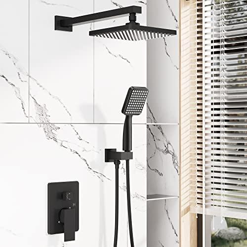 Rainfall Shower System Matte Black with High Pressure 8 inch Shower Head Hand Held Shower Head Bathroom Luxury Rain Mixer Shower Complete Combo Set Wall Mounted (Valve Included) Buylikepro