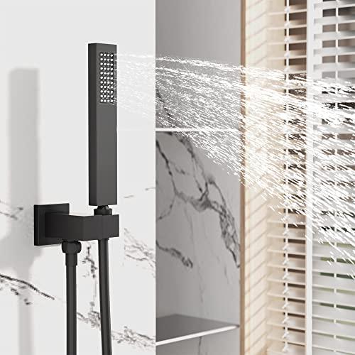 Rainfall Shower System Matte Black with High Pressure 8 inch Shower Head Hand Held Shower Head Bathroom Luxury Rain Mixer Shower Complete Combo Set Wall Mounted (Valve Included) Buylikepro