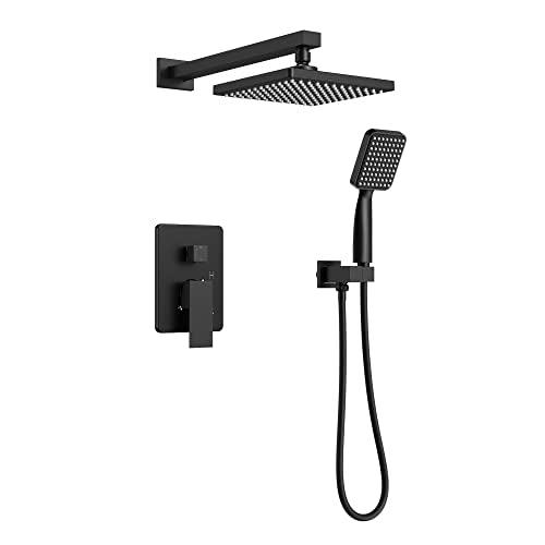Rainfall Shower System Matte Black with High Pressure 8 inch Shower Head Hand Held Shower Head Bathroom Luxury Rain Mixer Shower Complete Combo Set Wall Mounted (Valve Included) Buylikepro