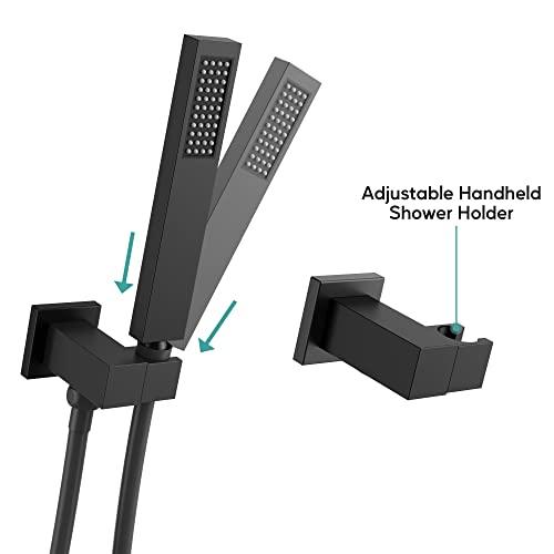 Rainfall Shower System Matte Black with High Pressure 8 inch Shower Head Hand Held Shower Head Bathroom Luxury Rain Mixer Shower Complete Combo Set Wall Mounted (Valve Included) Buylikepro