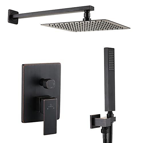 Rainfall Shower System, Wall Mounted Shower Combo Set for Bathroom with High Pressure 10 Inch Rain Shower head, Rain Mixer Combo Set Oil-Rubbed Bronze (Valve Included) Buylikepro
