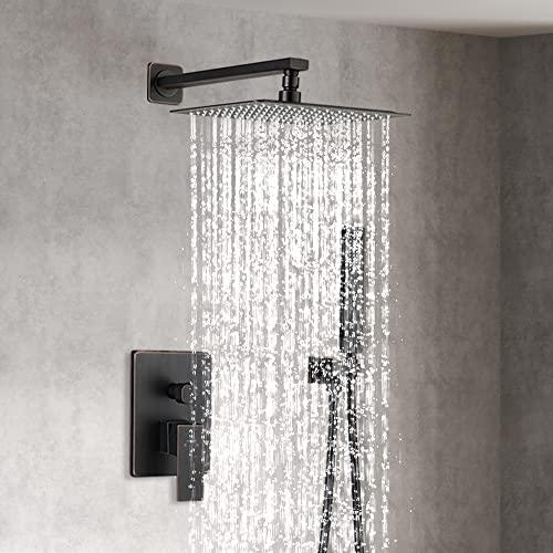 Rainfall Shower System, Wall Mounted Shower Combo Set for Bathroom with High Pressure 10 Inch Rain Shower head, Rain Mixer Combo Set Oil-Rubbed Bronze (Valve Included) Buylikepro