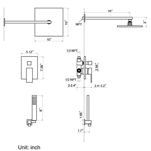 Rainfall Shower System, Wall Mounted Shower Combo Set for Bathroom with High Pressure 10 Inch Rain Shower head, Rain Mixer Combo Set Oil-Rubbed Bronze (Valve Included) Buylikepro