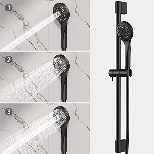 Rainfall Shower System, Wall Mounted Shower Combo Set for Bathroom with High Pressure 8 Inch Rain Shower head and 3-Setting Handheld Shower Head, Pressure Balance Valve Matte Black (Valve Included) Buylikepro