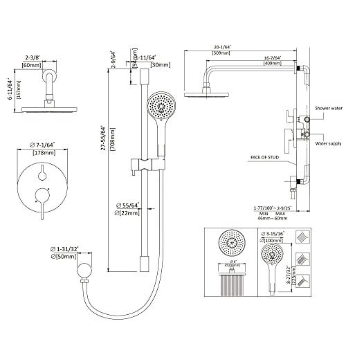 Rainfall Shower System, Wall Mounted Shower Combo Set for Bathroom with High Pressure 8 Inch Rain Shower head and 3-Setting Handheld Shower Head, Pressure Balance Valve Matte Black (Valve Included) Buylikepro