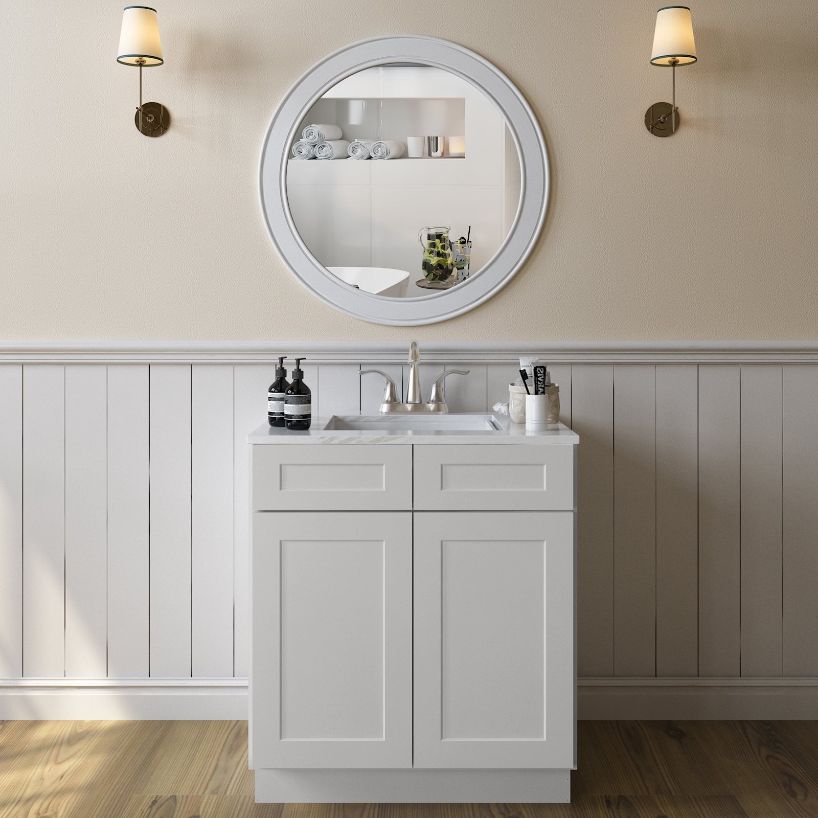 24"D*30"W*34.5"H Birch Solid Wood Sink Base Kitchen Cabinet SB30