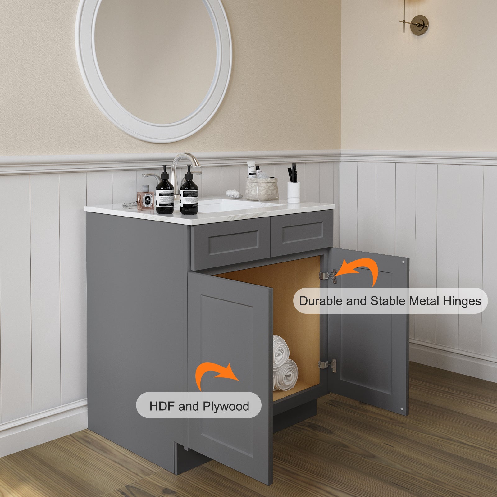 24"D*33"W*34.5"H Birch Solid Wood Sink Base Kitchen Cabinet SB33