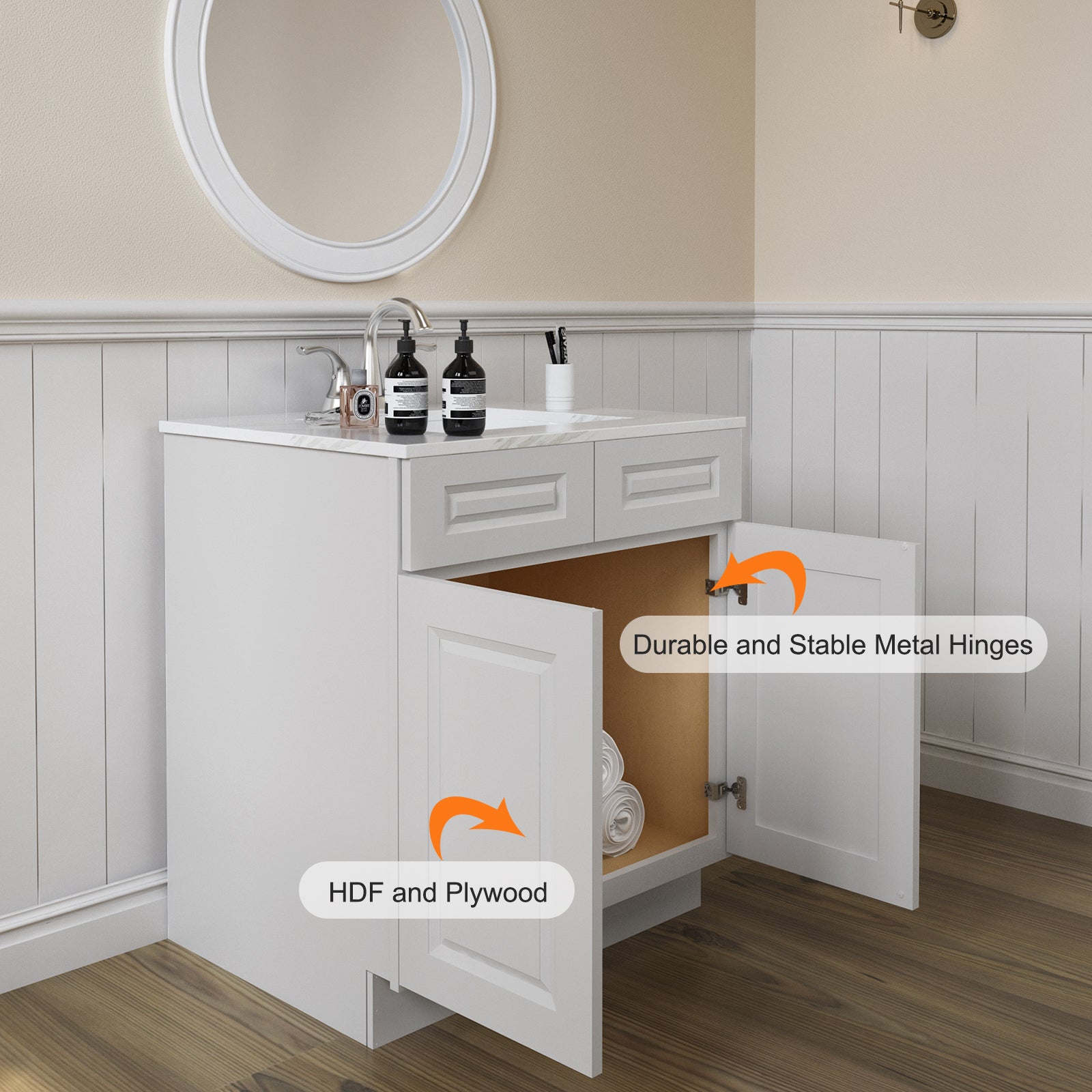 24"D*33"W*34.5"H Birch Solid Wood Sink Base Kitchen Cabinet SB33