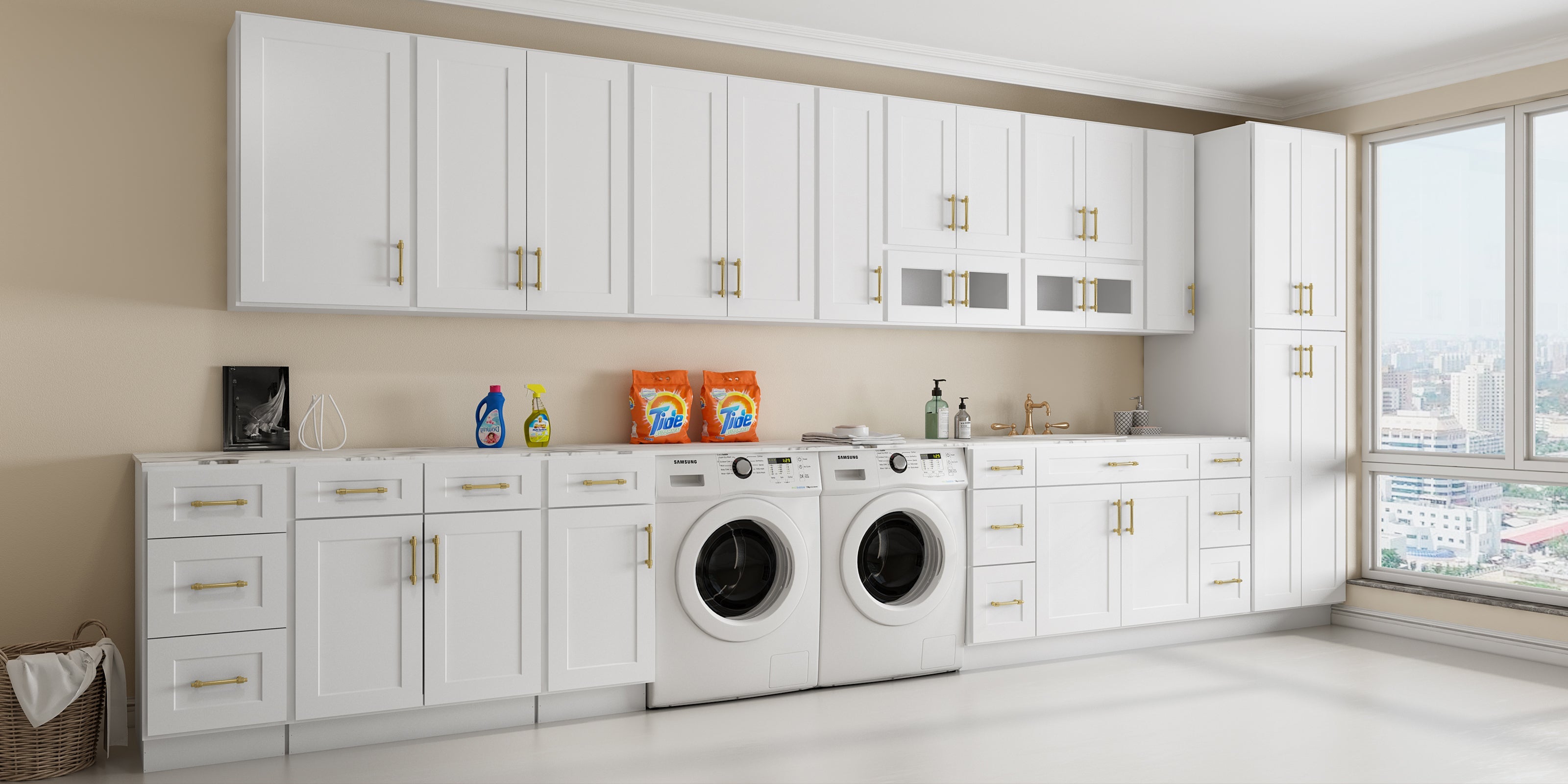 24"D*33"W*34.5"H Birch Solid Wood Sink Base Kitchen Cabinet SB33