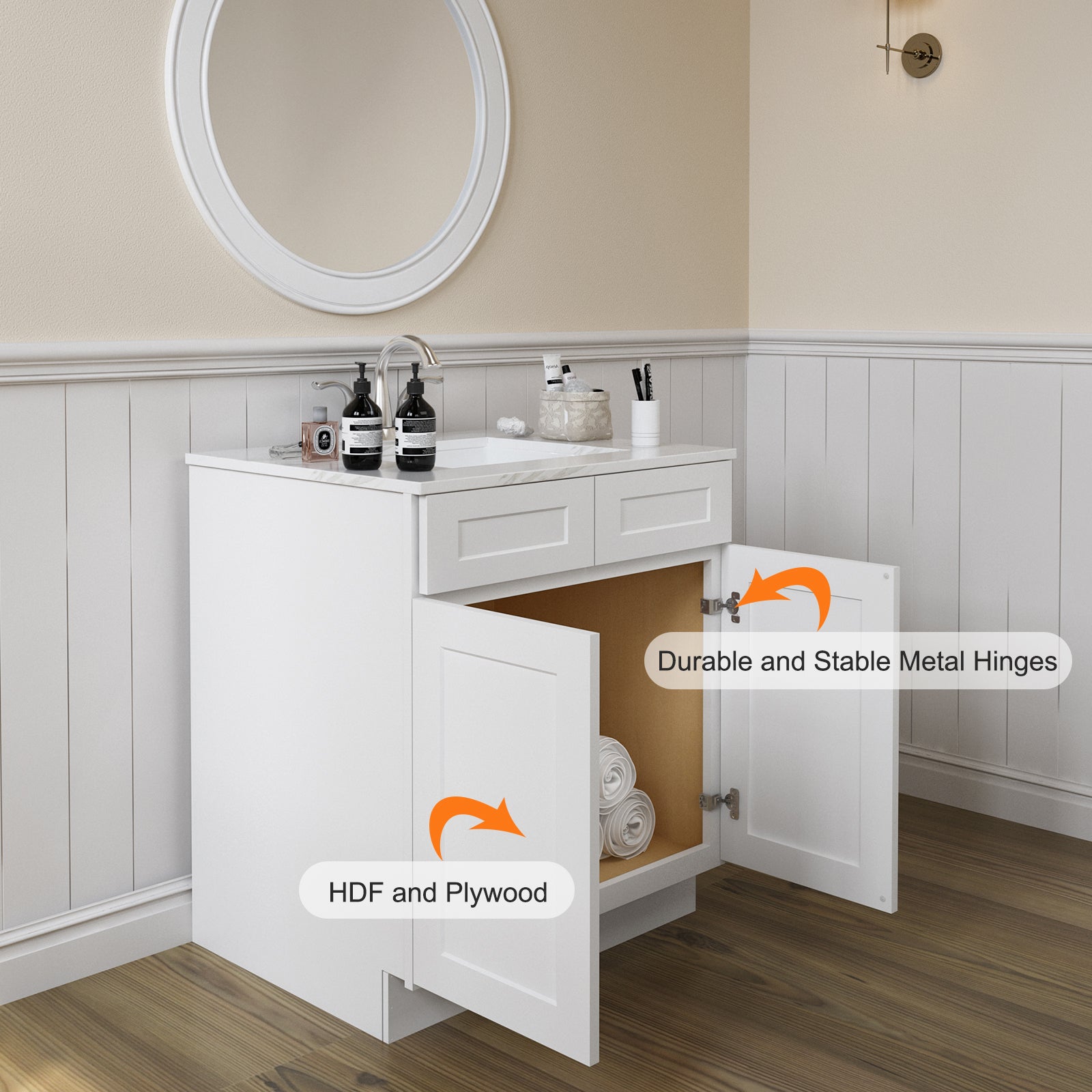 24"D*33"W*34.5"H Birch Solid Wood Sink Base Kitchen Cabinet SB33