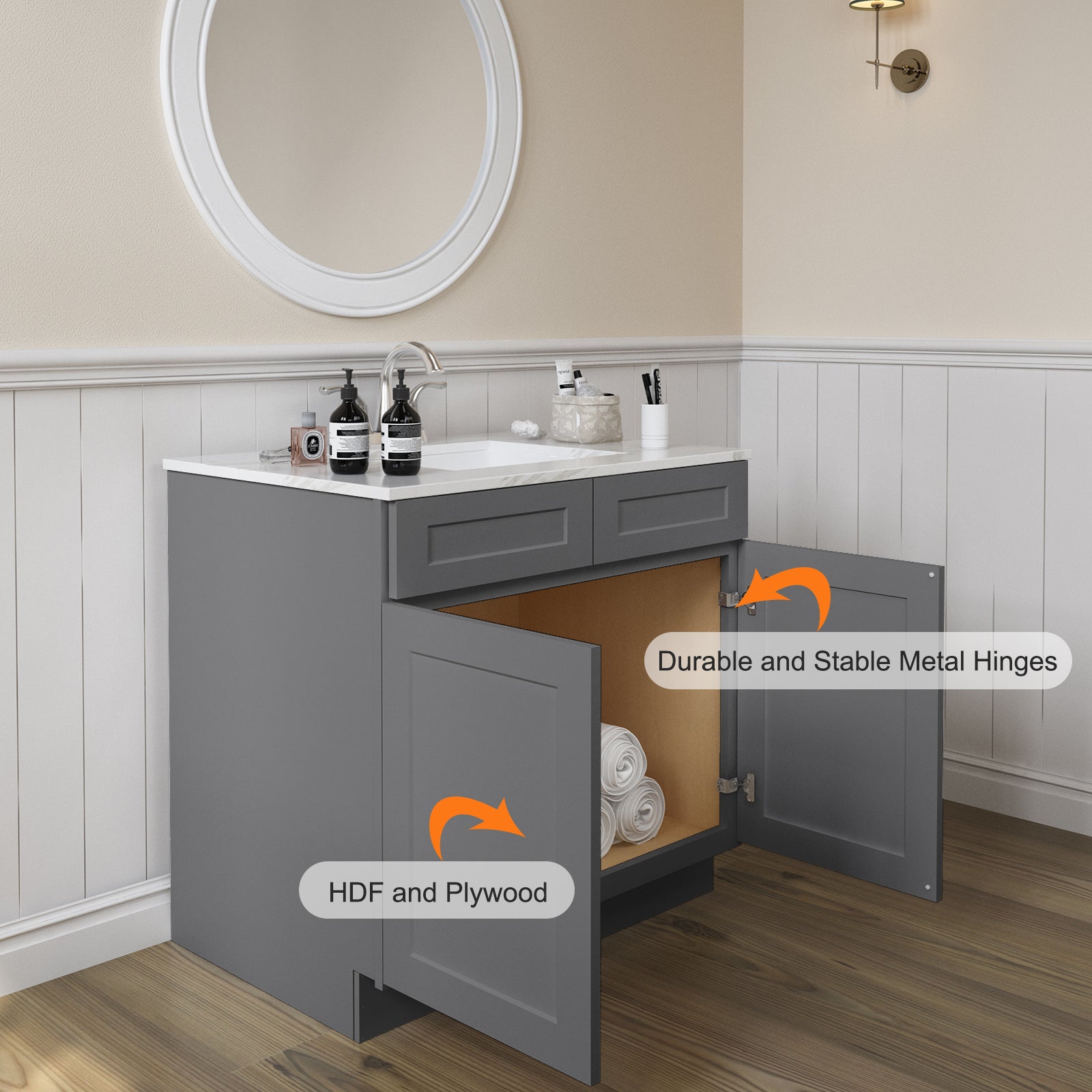 24"D*36"W*34.5"H Birch Solid Wood Sink Base Kitchen Cabinet SB36