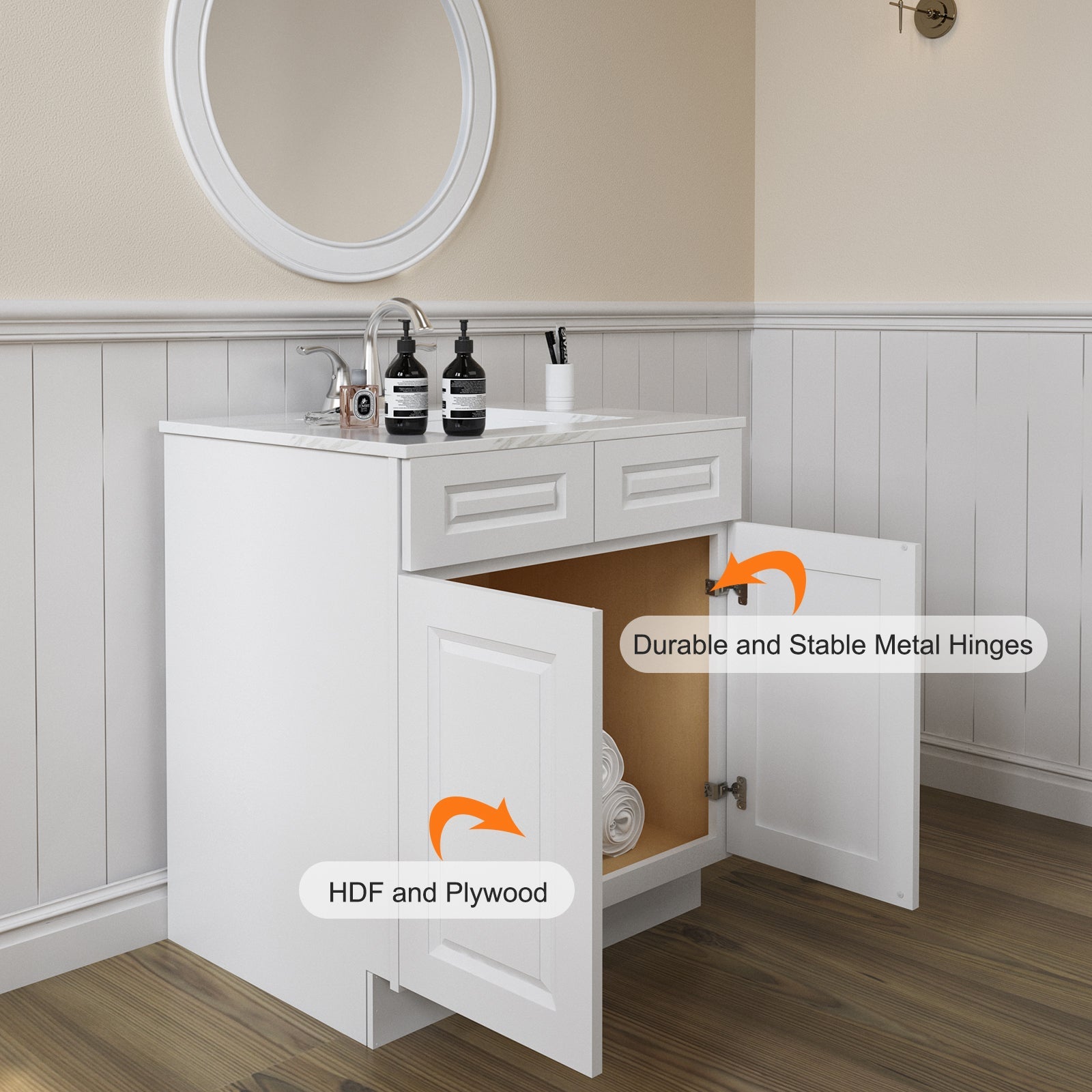 24"D*36"W*34.5"H Birch Solid Wood Sink Base Kitchen Cabinet SB36