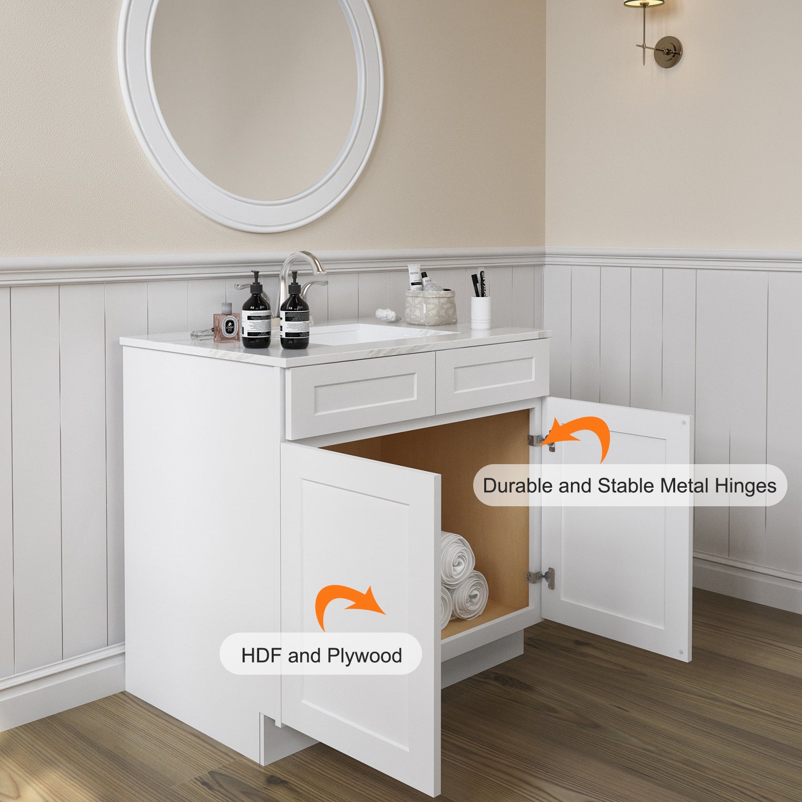 24"D*36"W*34.5"H Birch Solid Wood Sink Base Kitchen Cabinet SB36