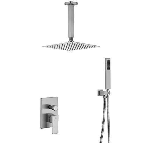 Shower System with 10 Inch Rain Shower Head and Handheld Celling Mounted, High Pressure Rainfall Shower Faucet Fixture Combo Set with 2 in 1 Handheld Showerhead for Bathroom, Chrome Buylikepro