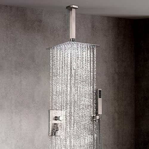 Shower System with 10 Inch Rain Shower Head and Handheld Celling Mounted, High Pressure Rainfall Shower Faucet Fixture Combo Set with 2 in 1 Handheld Showerhead for Bathroom, Chrome Buylikepro