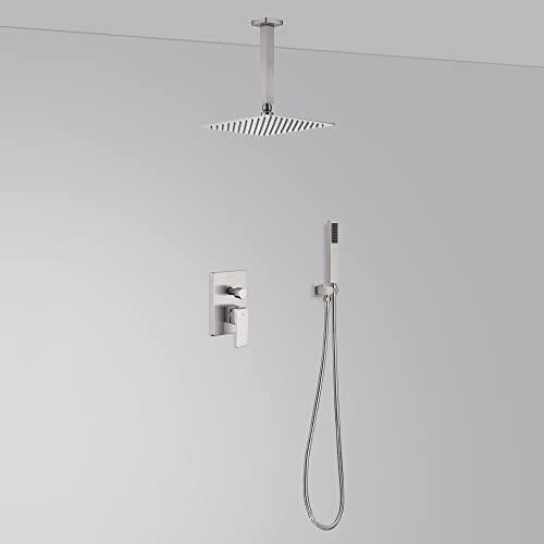 Shower System with 10 Inch Rain Shower Head and Handheld Celling Mounted, High Pressure Rainfall Shower Faucet Fixture Combo Set with 2 in 1 Handheld Showerhead for Bathroom, Chrome Buylikepro