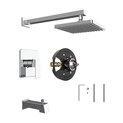 Shower Tub Kit, Tub and Shower Faucet Set with Single-Spray Shower Head and Tub Spout, Single-Handle Tub and Shower Trim Kit, Chrome (Valve Included) Buylikepro