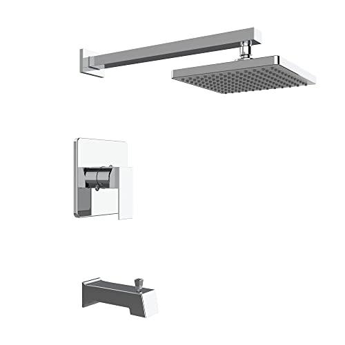 Shower Tub Kit, Tub and Shower Faucet Set with Single-Spray Shower Head and Tub Spout, Single-Handle Tub and Shower Trim Kit, Chrome (Valve Included) Buylikepro