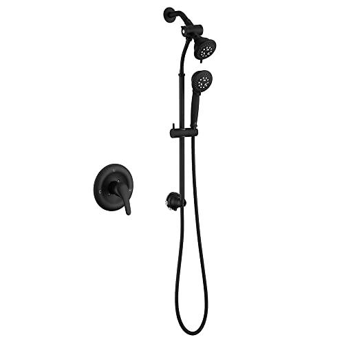 Single-Handle Tub and Shower Trim Kit, Shower Faucet with 4-Spray Function 2-in-1 Dual Hand Held Shower Head with Hose High Pressure, Matte Black (Valve Included) Buylikepro