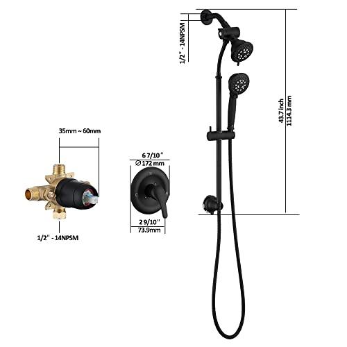 Single-Handle Tub and Shower Trim Kit, Shower Faucet with 4-Spray Function 2-in-1 Dual Hand Held Shower Head with Hose High Pressure, Matte Black (Valve Included) Buylikepro