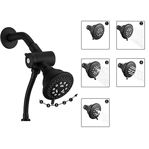 Single-Handle Tub and Shower Trim Kit, Shower Faucet with 4-Spray Function 2-in-1 Dual Hand Held Shower Head with Hose High Pressure, Matte Black (Valve Included) Buylikepro