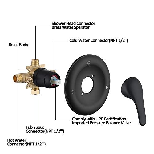 Single-Handle Tub and Shower Trim Kit, Shower Faucet with 4-Spray Function 2-in-1 Dual Hand Held Shower Head with Hose High Pressure, Matte Black (Valve Included) Buylikepro