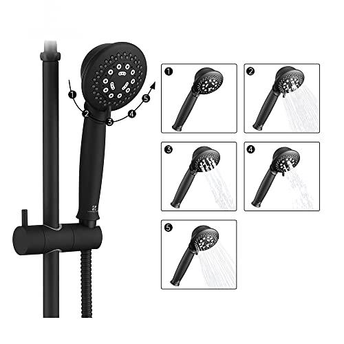 Single-Handle Tub and Shower Trim Kit, Shower Faucet with 4-Spray Function 2-in-1 Dual Hand Held Shower Head with Hose High Pressure, Matte Black (Valve Included) Buylikepro