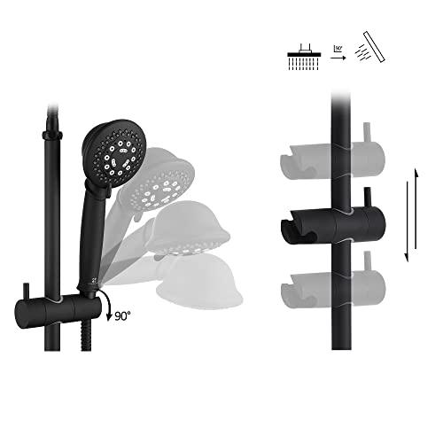 Single-Handle Tub and Shower Trim Kit, Shower Faucet with 4-Spray Function 2-in-1 Dual Hand Held Shower Head with Hose High Pressure, Matte Black (Valve Included) Buylikepro