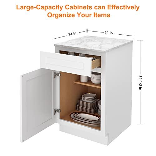 Storage Cabinets- Kitchen Base Cabinet with Drawers and 1 Soft Closing Doors, Wooden Base Cabinets for Furniture in Kitchens, Living Rooms, Bathrooms, Study Rooms and other Places 21"W X 24"D X 34"H Buylikepro