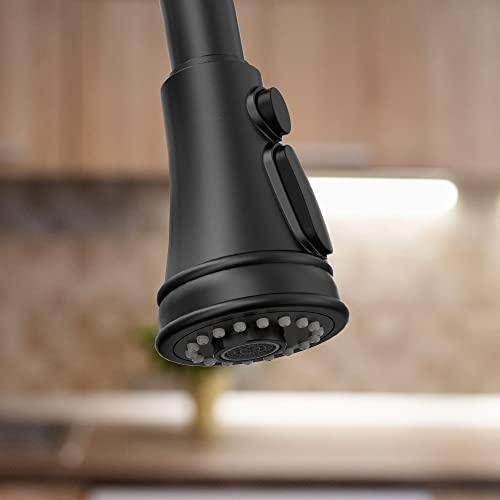 Transitional Bridge Kitchen Faucet with Pull-Down Sprayhead Solid Stainless Steel Kitchen Sink Faucet, 3 Hole 2 Handle Spot-Resistant Faucet for Kitchen Sink Buylikepro