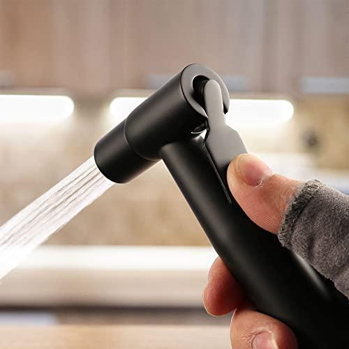 Transitional Bridge Kitchen Faucet with Pull-Down Sprayhead Stainless Steel Kitchen Sink Faucet, 4 Hole 2 Handle Spot-Resistant Kitchen Faucet with Side Sprayer, Matte Black Buylikepro