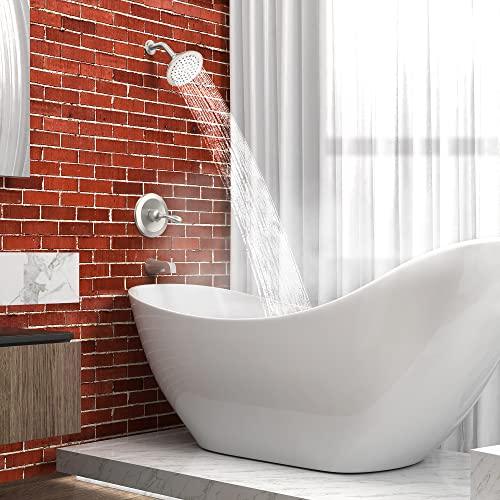 Tub and Shower Faucet Set, Tub and Shower Trim Kit with Single-Spray Shower Head and Tub Spout, Single-Handle Shower Tub Kit, Brushed Nickel (Valve Included) Buylikepro