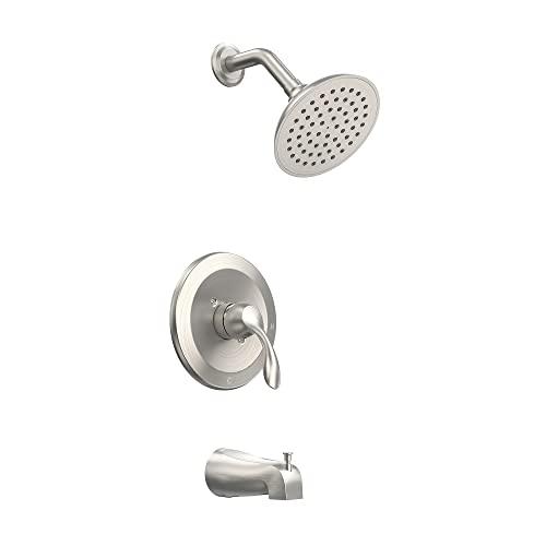 Tub and Shower Faucet Set, Tub and Shower Trim Kit with Single-Spray Shower Head and Tub Spout, Single-Handle Shower Tub Kit, Brushed Nickel (Valve Included) Buylikepro
