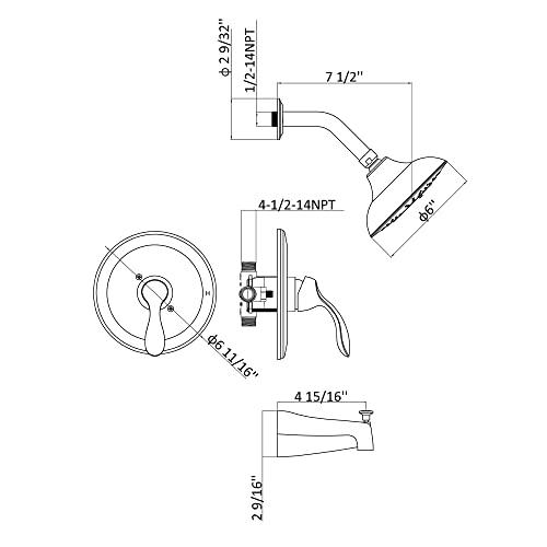 Tub and Shower Faucet Set, Tub and Shower Trim Kit with Single-Spray Shower Head and Tub Spout, Single-Handle Shower Tub Kit, Brushed Nickel (Valve Included) Buylikepro