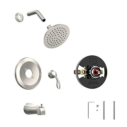 Tub and Shower Faucet Set, Tub and Shower Trim Kit with Single-Spray Shower Head and Tub Spout, Single-Handle Shower Tub Kit, Brushed Nickel (Valve Included) Buylikepro
