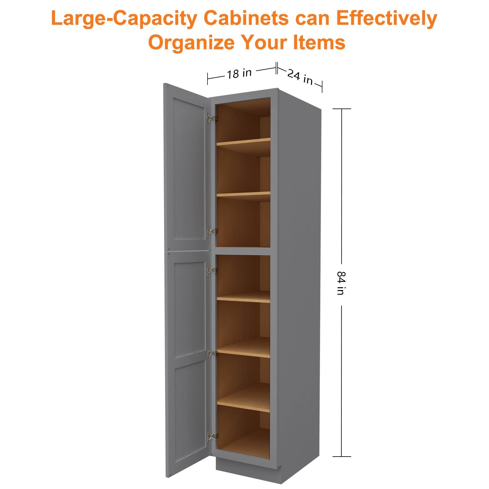 24"D*18"W*84"H Birch Solid Wood Pantry Tall Storage Cabinet U188424